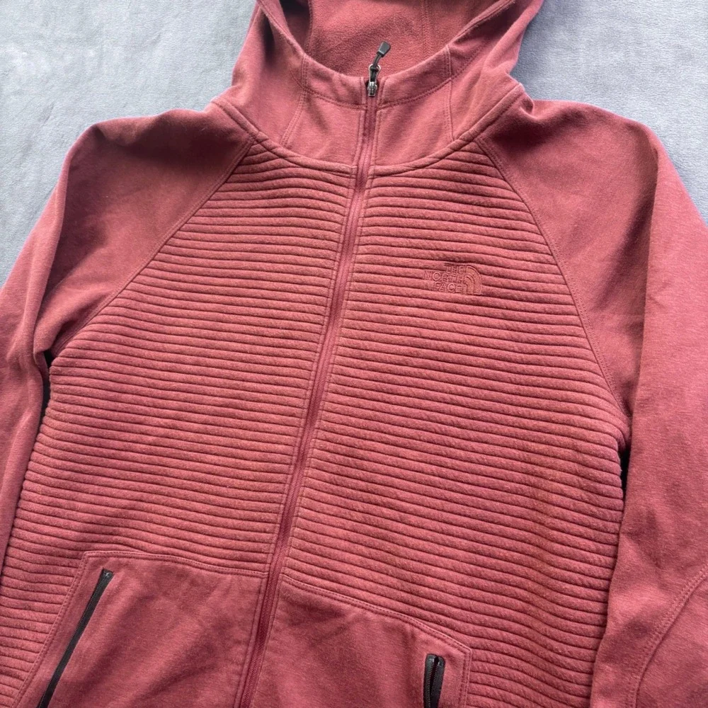 The North Face Mens Tech Full Zip Hoodie Burgundy Maroon Textured Jacket Medium